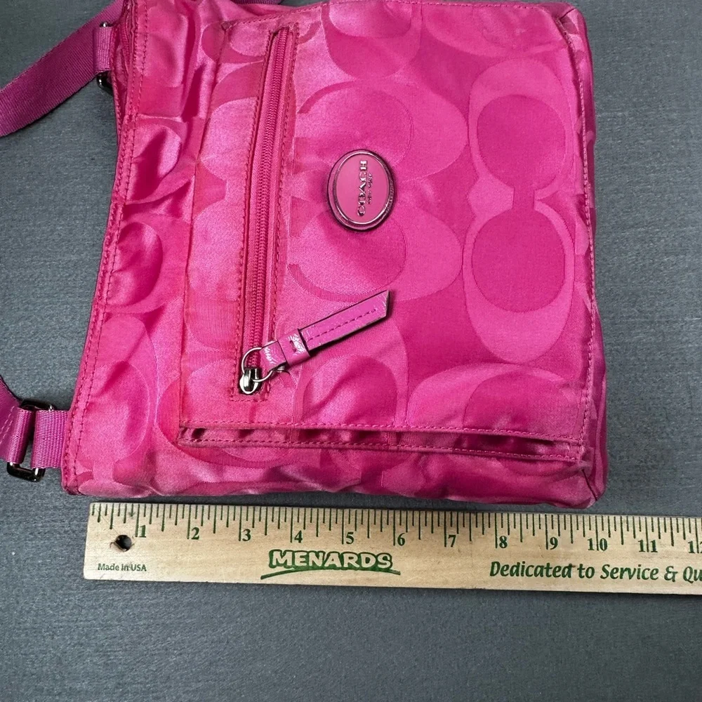COACH Signature Getaway Nylon File Crossbody Bag Size OS Model F77408 Hot Pink